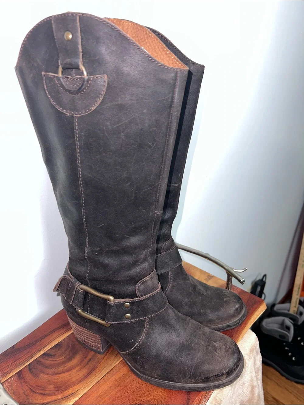Børn Loreza Timberwolf Brown Leather Tall Harness Moto Boots Women 8.5 40